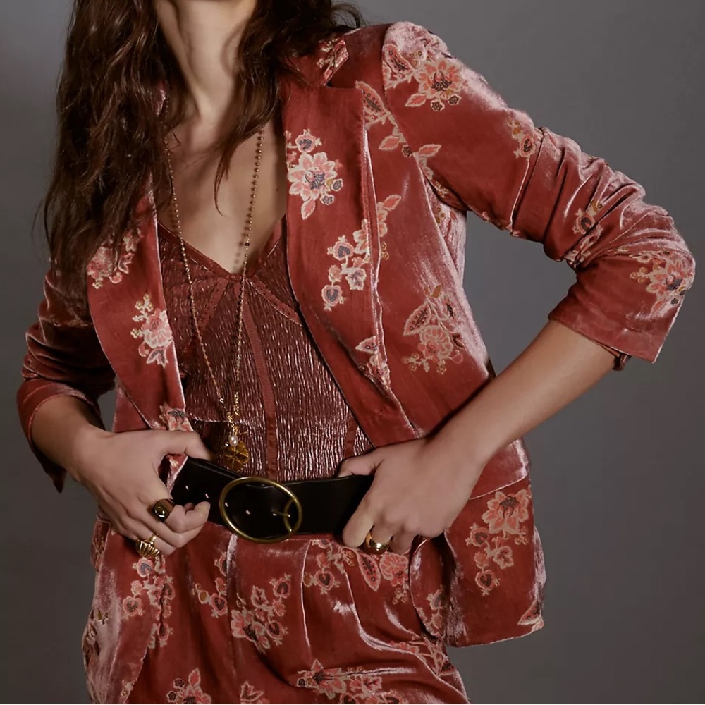 NWT Anthropologie Pink Velvet Floral Burnout Blazer Small